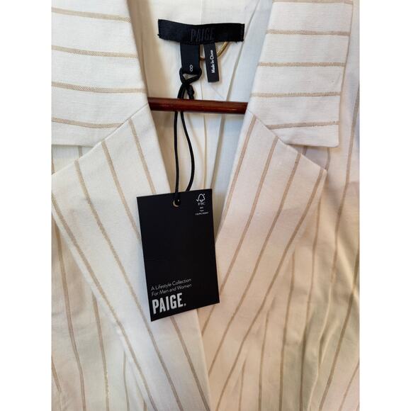 PAIGE NWT Rosette Striped Double Breasted Linen Blend Blazer Size 8 $379 MSRP - Picture 3 of 15